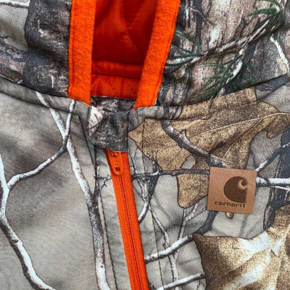Carhartt Realtree Camo Full Zip Snowsuit Baby 6 mos Hooded Blaze Orange Outdoor - Picture 3 of 15